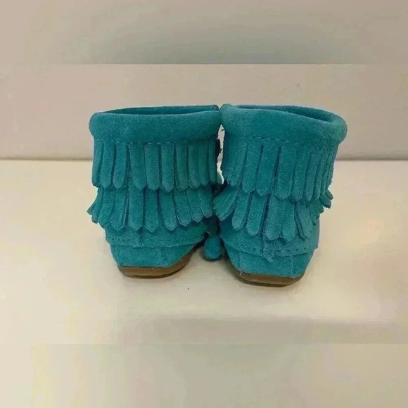Minnetonka‎ Girl’s Blue Suede Fringe Zipper Boots Size 4 - Picture 5 of 9